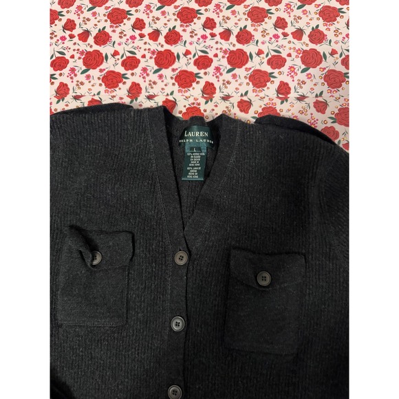 Lauren Ralph Lauren y2k 100% Merino Wool Ribbed Button Front Maxi Dress L d3 - Picture 6 of 7